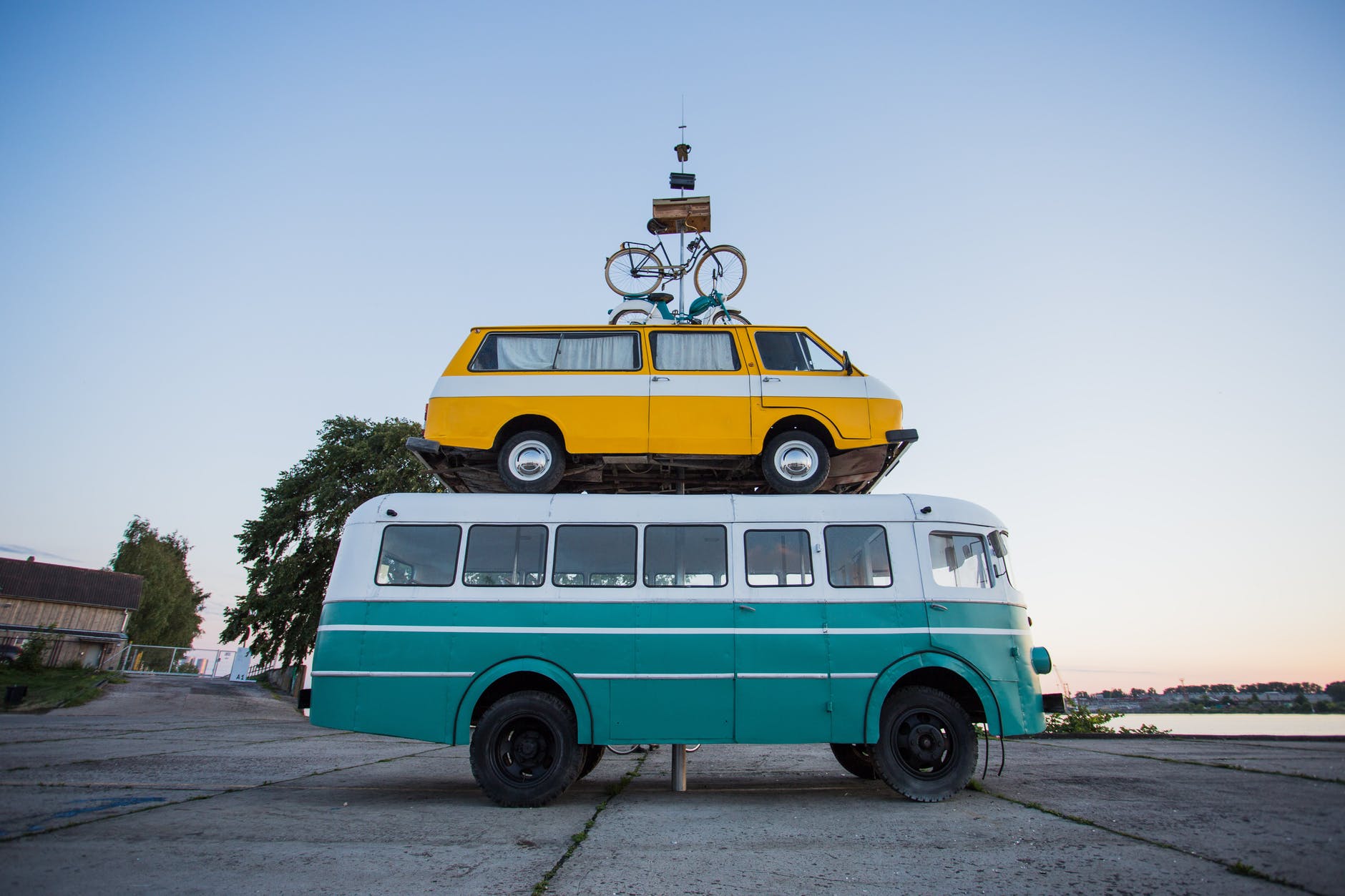 Photo of several vehicles stacked on top of each other